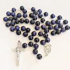 Różaniec z kamieni Tygrysie oko fioletowe  z Janem Pawłem II/Matką Bożą