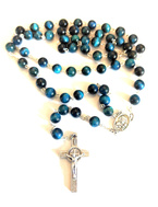 Różaniec z kamieni Tygrysie oko turkusowe  z Janem Pawłem II/Matką Bożą