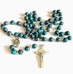 Różaniec z kamieni turkus afrykański ze Św. Janem Pawłem II/Matką Bożą