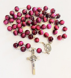 Różaniec z kamieni Tygrysie oko fuksja  z Janem Pawłem II/Matką Bożą