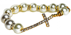 Bransoletka-różaniec z cyrkoniami ze szkła perłowego złota