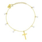 Bransoletka srebrna pozłacana z krzyżykiem i kryształkami swarovskiego